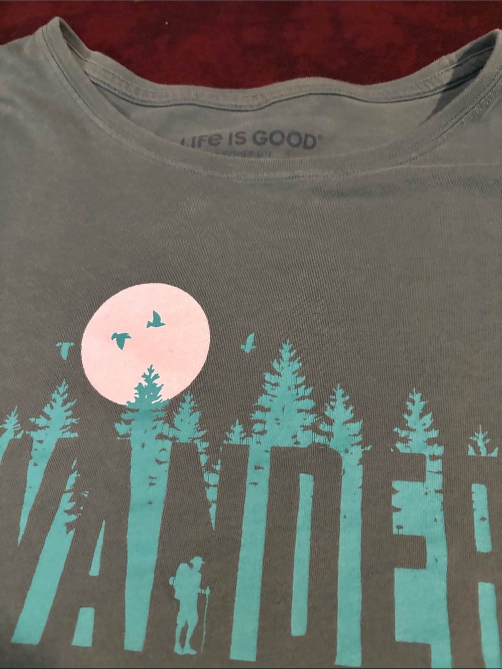 Life Is Good Kids' Green Tee with Pink Moon and Teal Forest Graphic